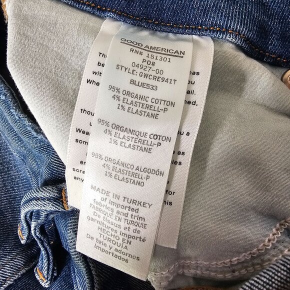 Good American Crop Raw Edge Skinny Jeans Distressed Blue Denim Womens 12/31 - Picture 6 of 16
